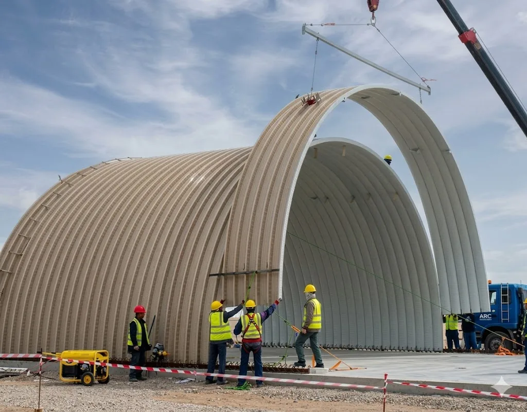 Specialist arched steel structure during construction